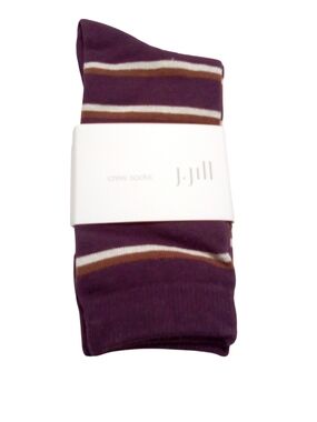 J Jill Women's Crew Socks 1 Pair Shoe Size 5-10 Purple Brown White Stripe NWT